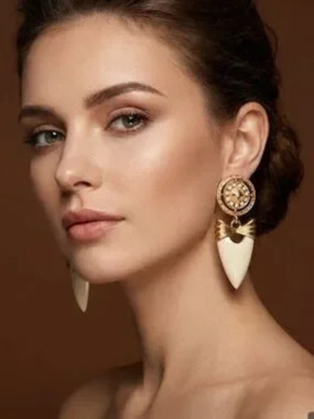 Givenchy Gold and Cream Drop Earrings with Ornate Medallions